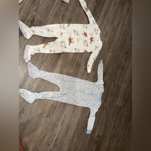 Carter's Cream Cow Print & Light Blue Floral Footed One-Pieces - 2 Pack